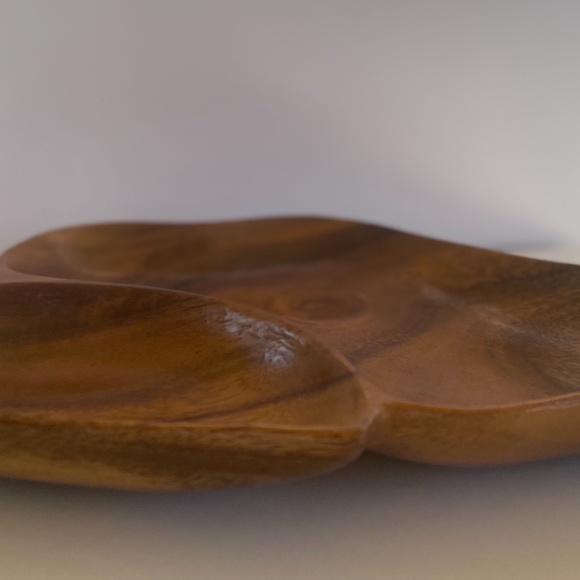 Vintage Monkey Pod Wood Leaf Divided Tray/Serving Dish - Picture 4 of 10